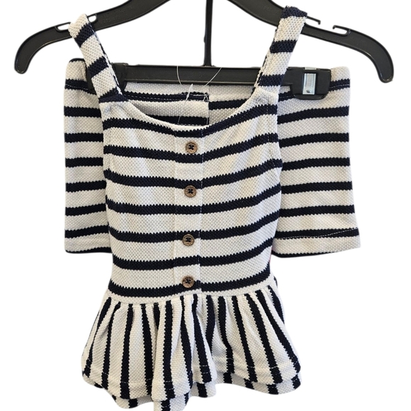 Vince Camuto Blue White Striped Knit 2pc Short Set Little Girls NEW - Picture 5 of 5